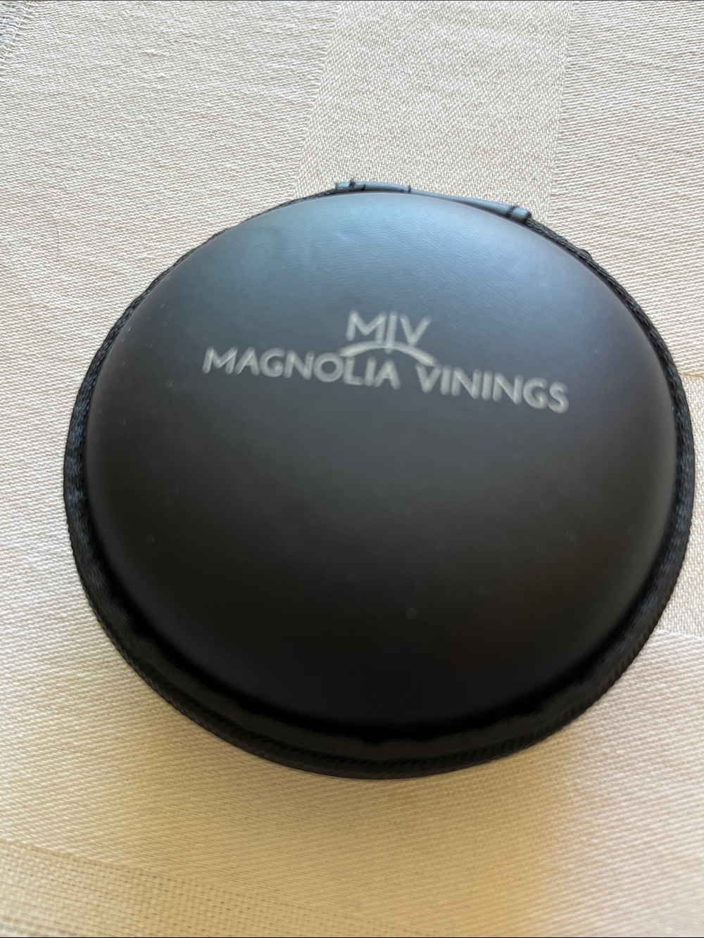 Magnolia Vinings Black Round Hard-Shell Storage Travel Case For Headphones.